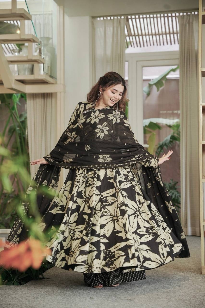 Crimson Noir Floral Couture Set